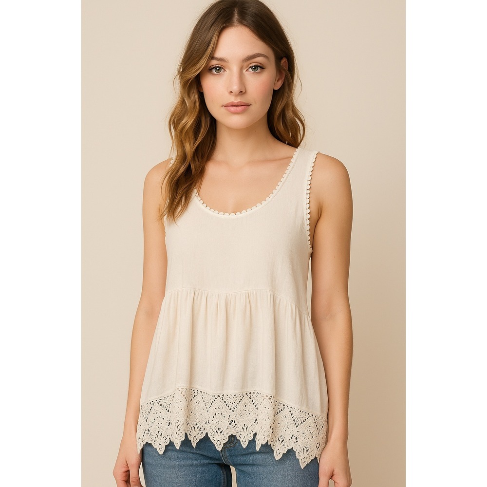 Trillium Tank Top XS Ivory White Lace Hem Boho Fairycore Cottagecore Festival